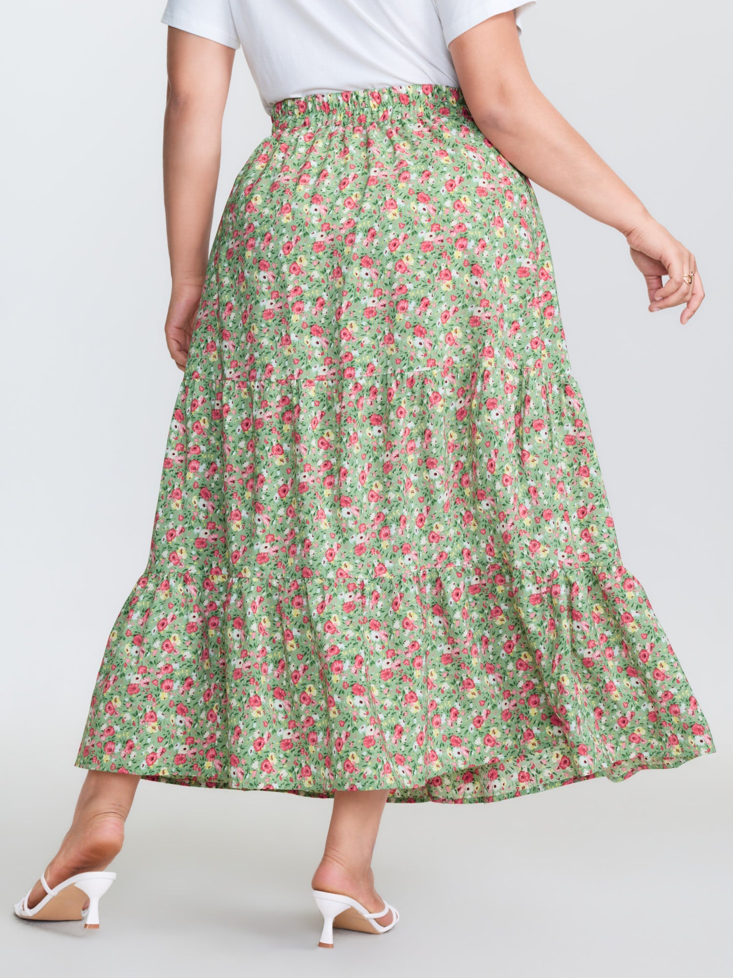 Floral Print Split Side Tiered Maxi Skirt