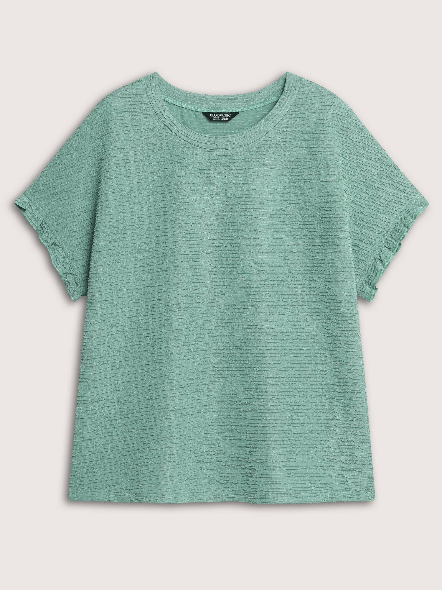 Textured Ruffled Sleeve Detail Plain T-Shirt