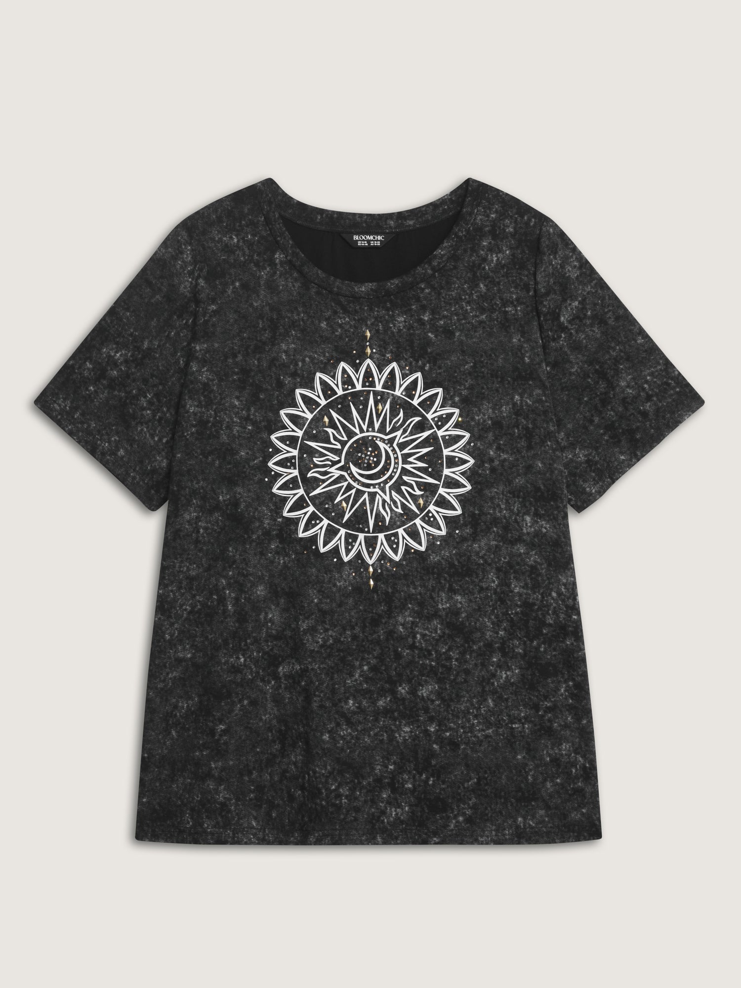 Stretchy Floral Motif Round Neck T-Shirt