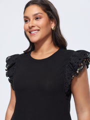Stretchy Flutter Sleeve Fitted T-Shirt
