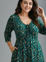 Ditsy Floral Chest Drawstring Midi Dress