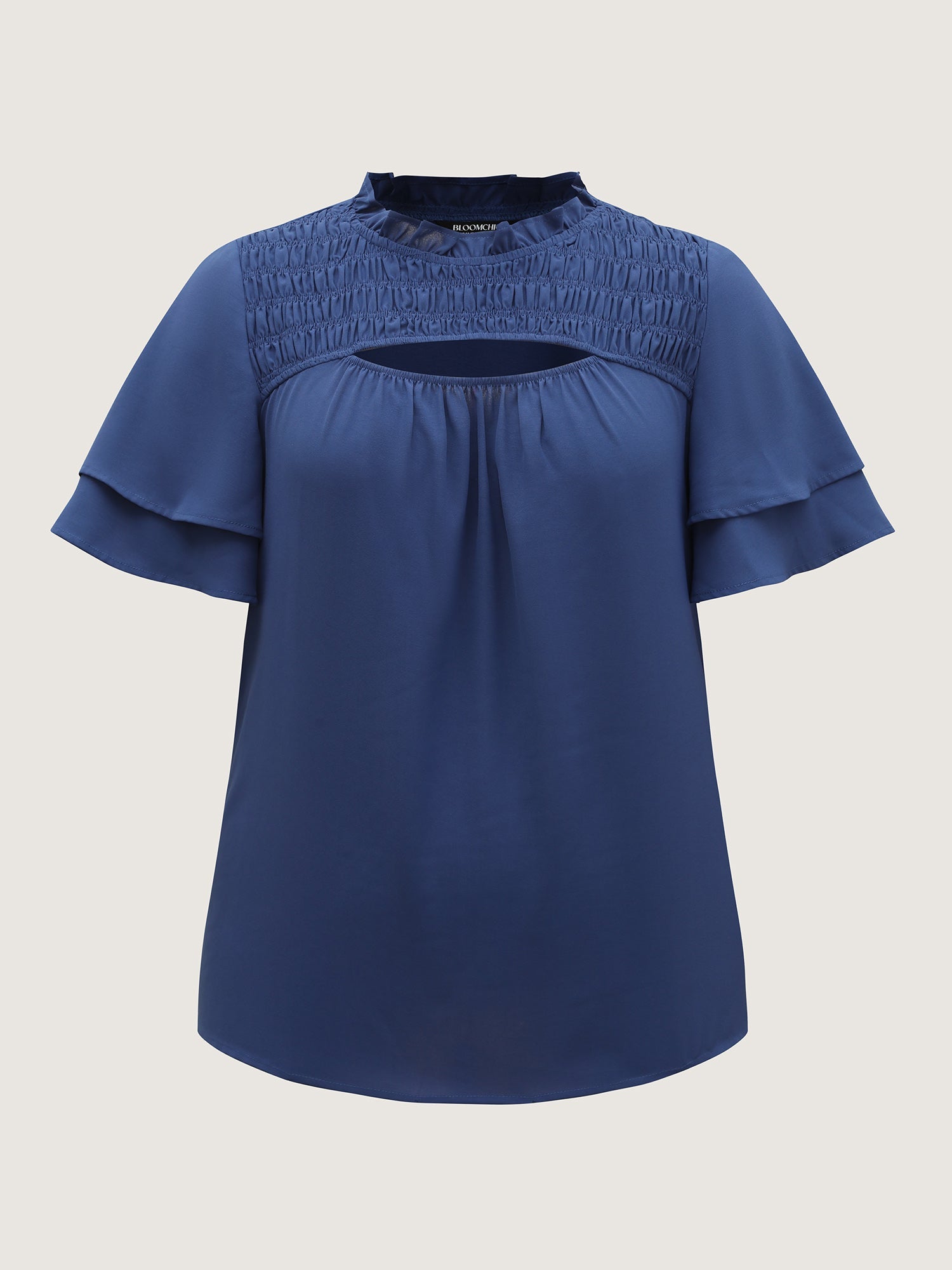 Shirred Cut-Out Neckline Layered Sleeve Blouse