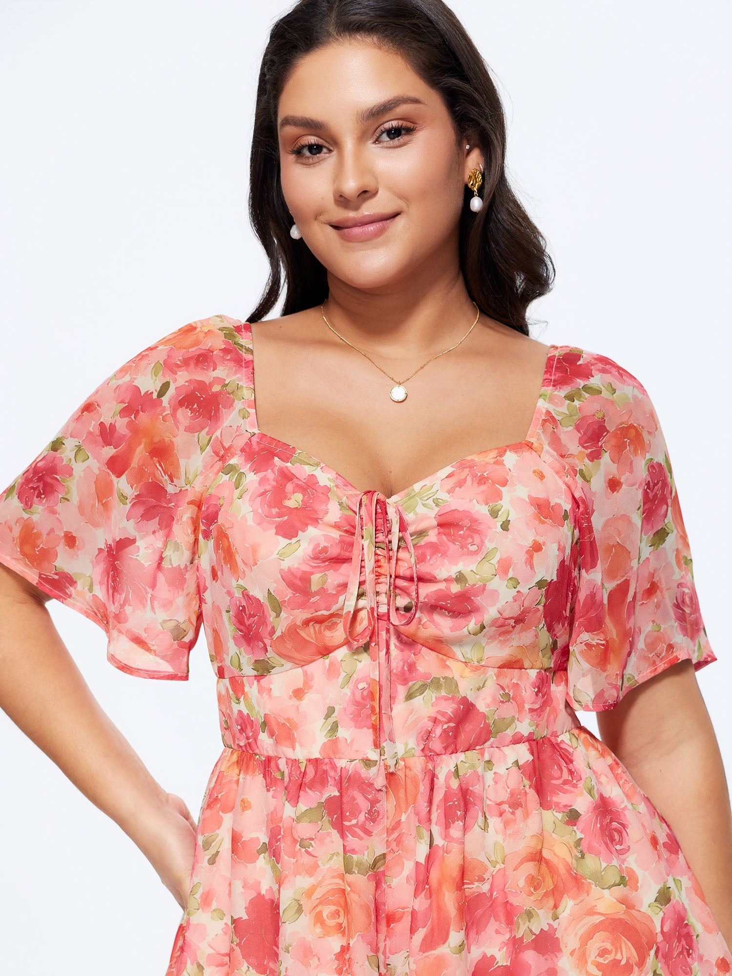 Floral Print Ruched Bodice Romper