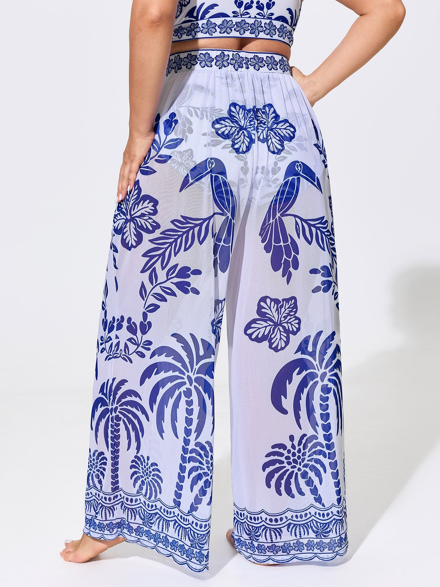 Sheer Pants Two-Piece Tropical Swim Bottoms