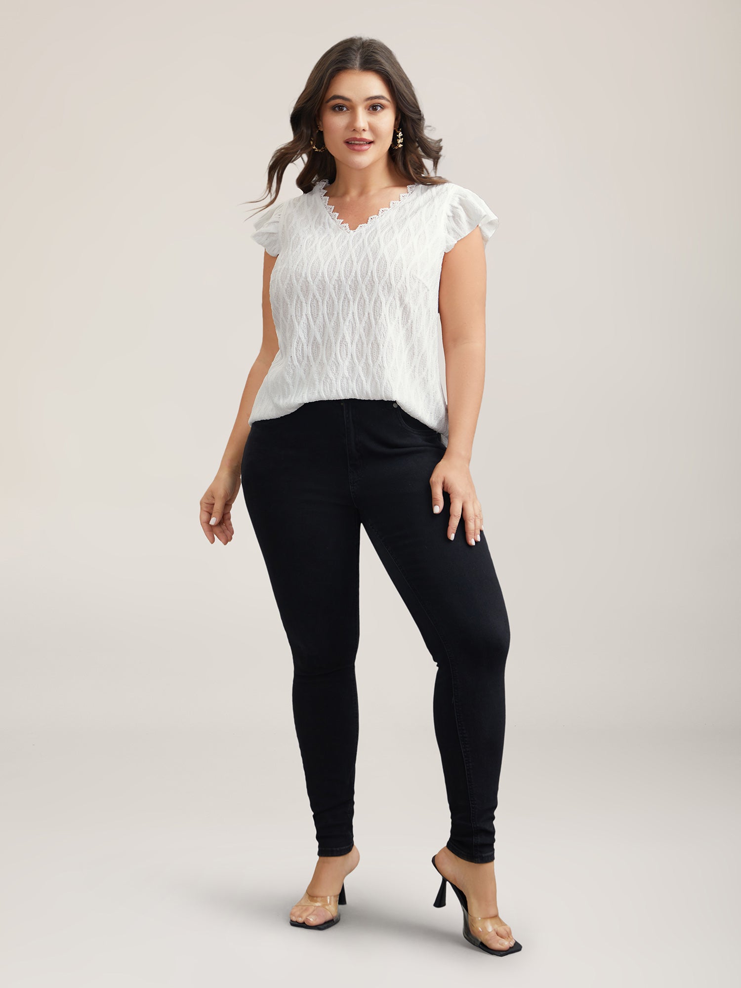 Textured Flutter Sleeve V-Neck Top