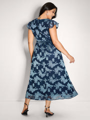 Geometrical Jacquard Textured Shirred Maxi Dress