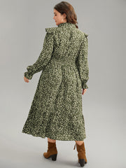 Ditsy Floral Flutter Trim Pocket Shirred Dress