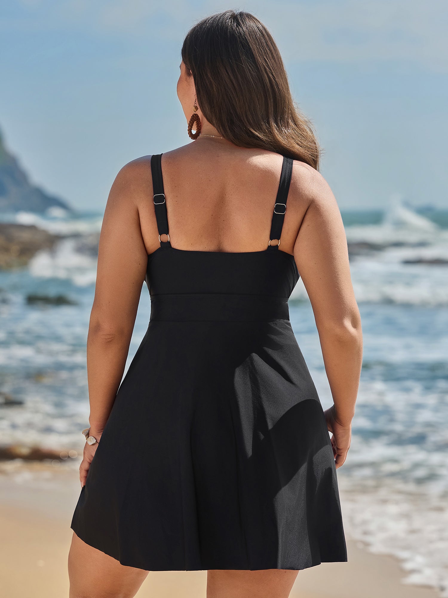 Laser Cut Arc-Shaped Hem Knotted Swim Dress