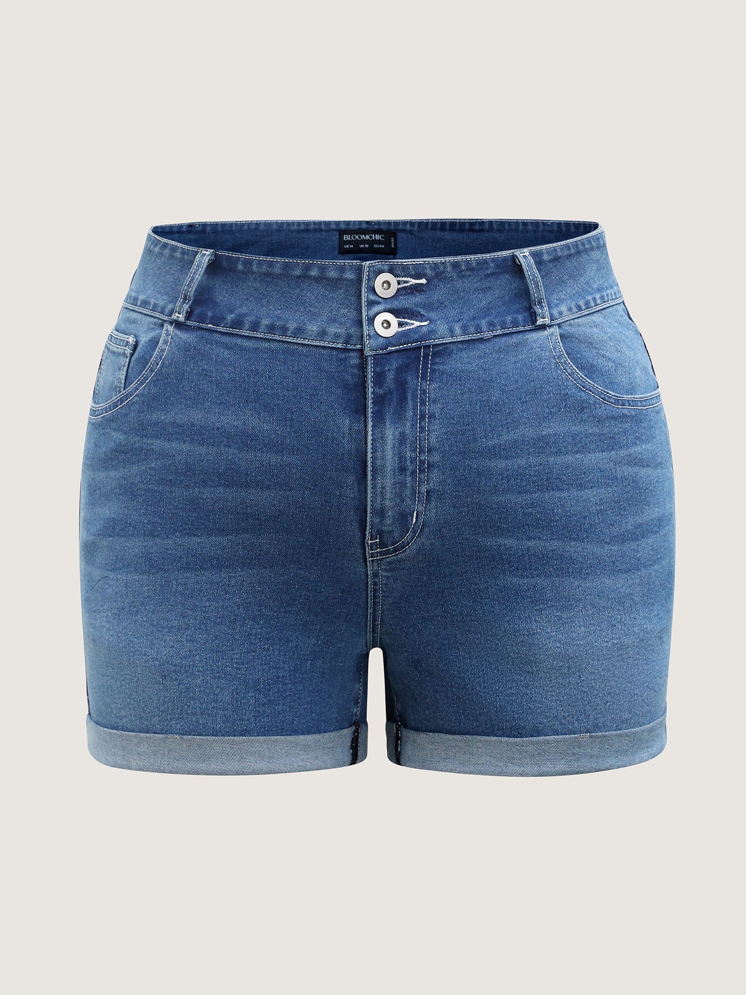 High-Rise Folded Hem Skinny-Fit Denim Shorts