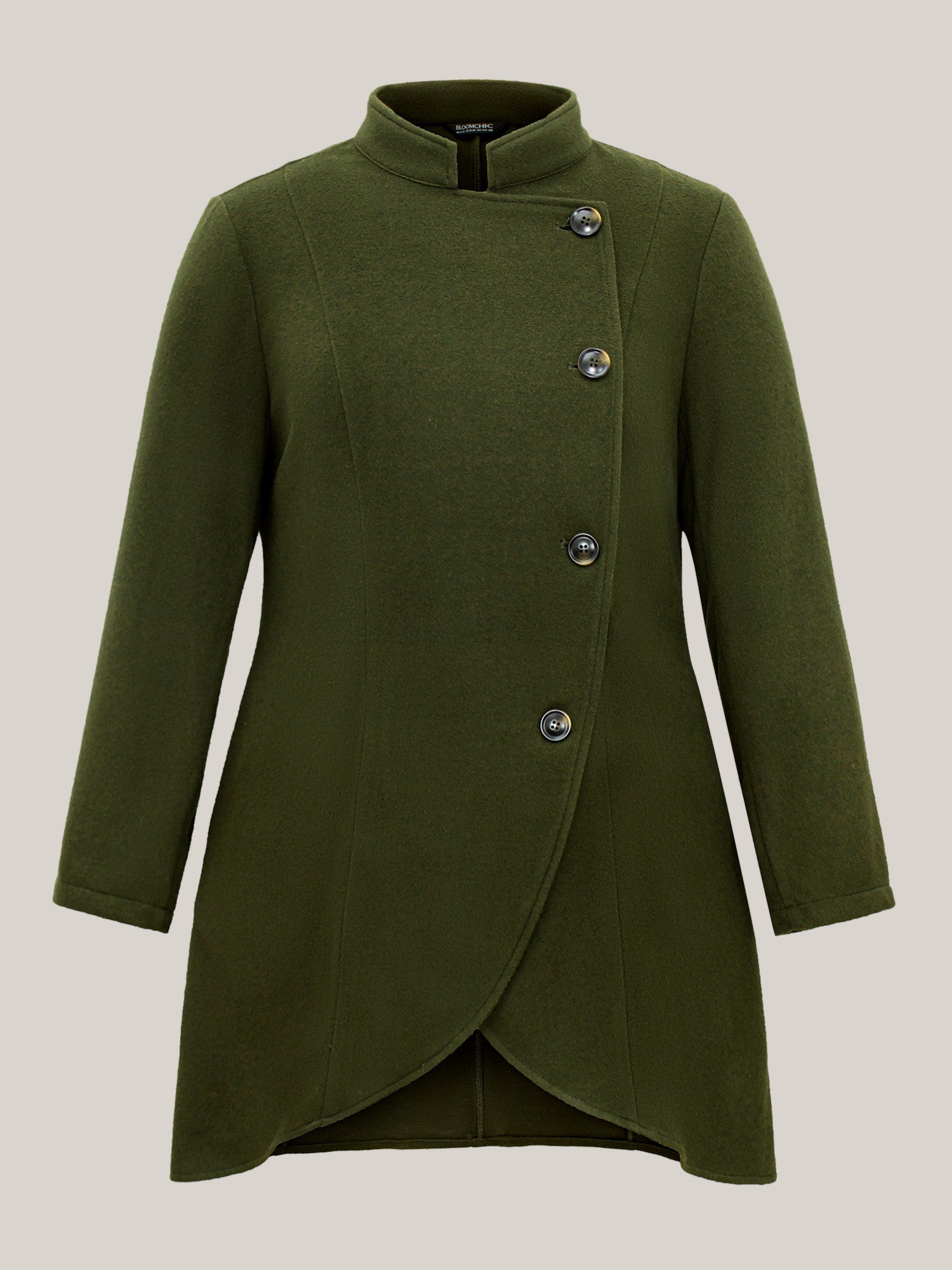 Solid Wrap Button Up Asymmetrical Hem Coat