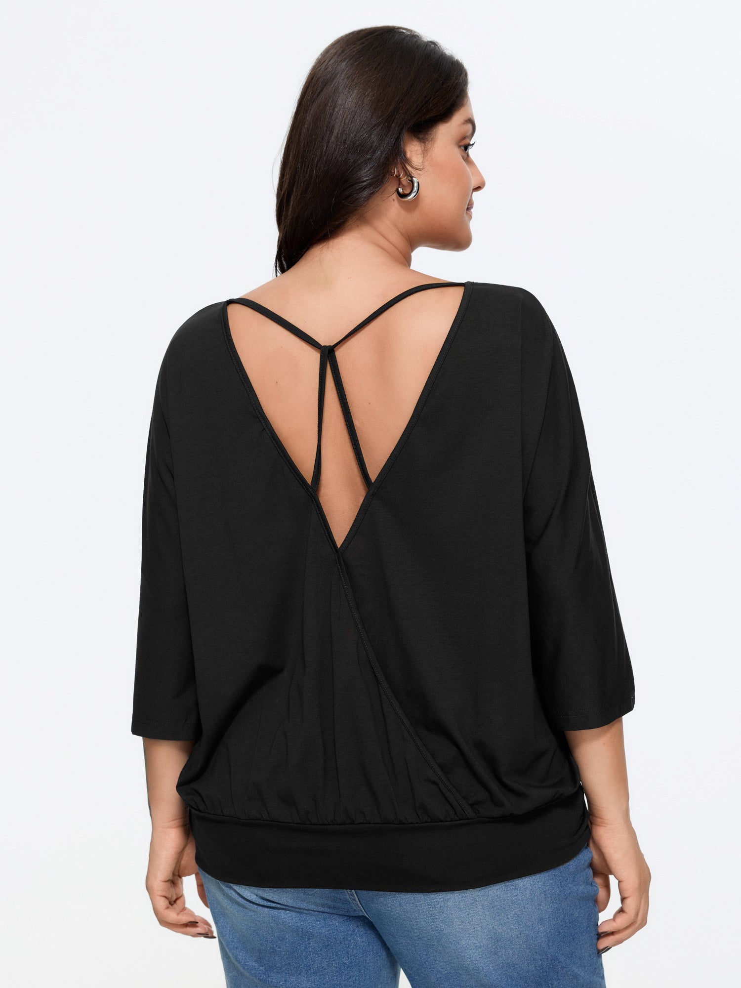 Cotton Back Cut-Out Plain T-Shirt