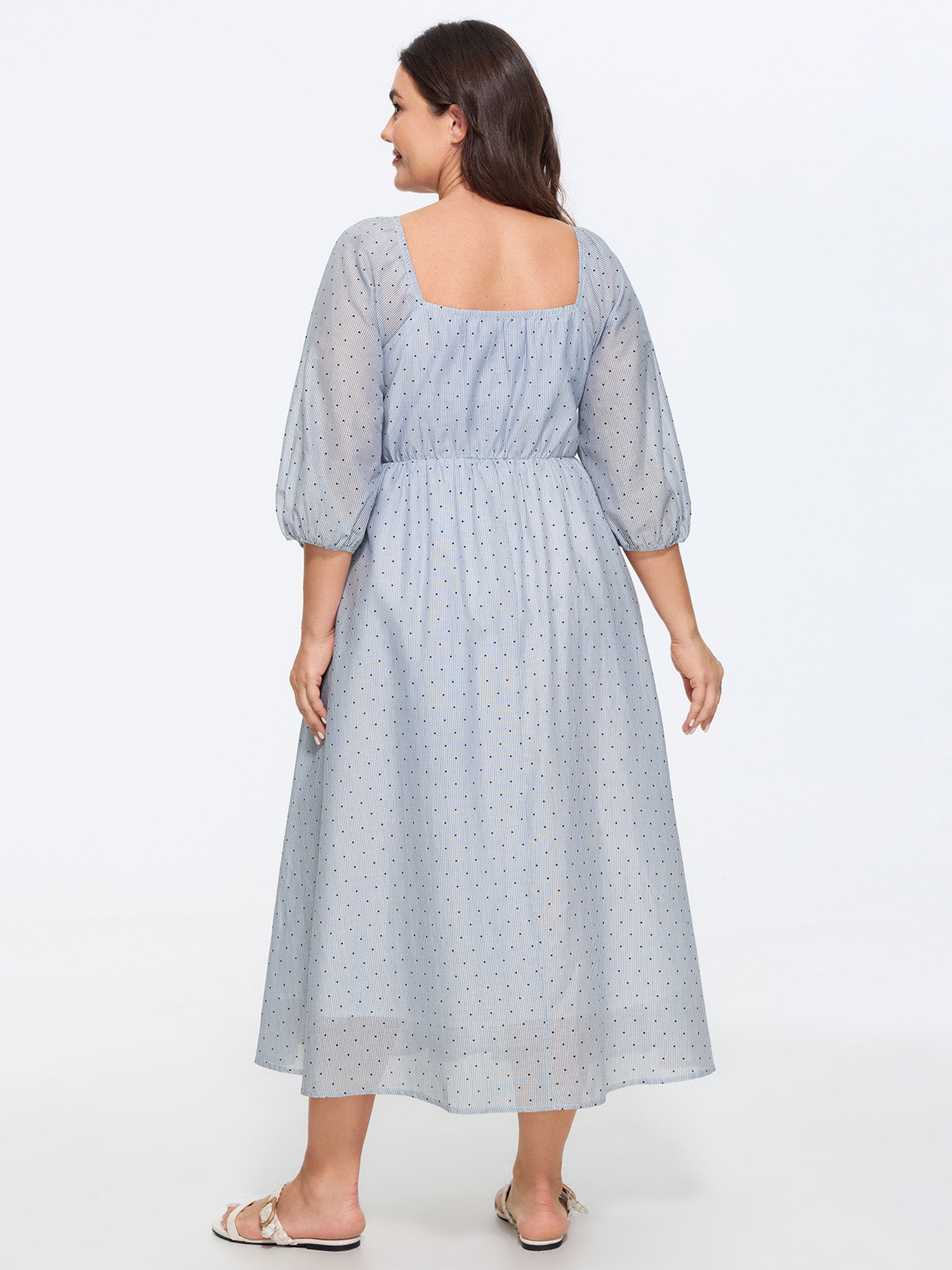 Cotton Polka Dot Print Pocket Midi Dress