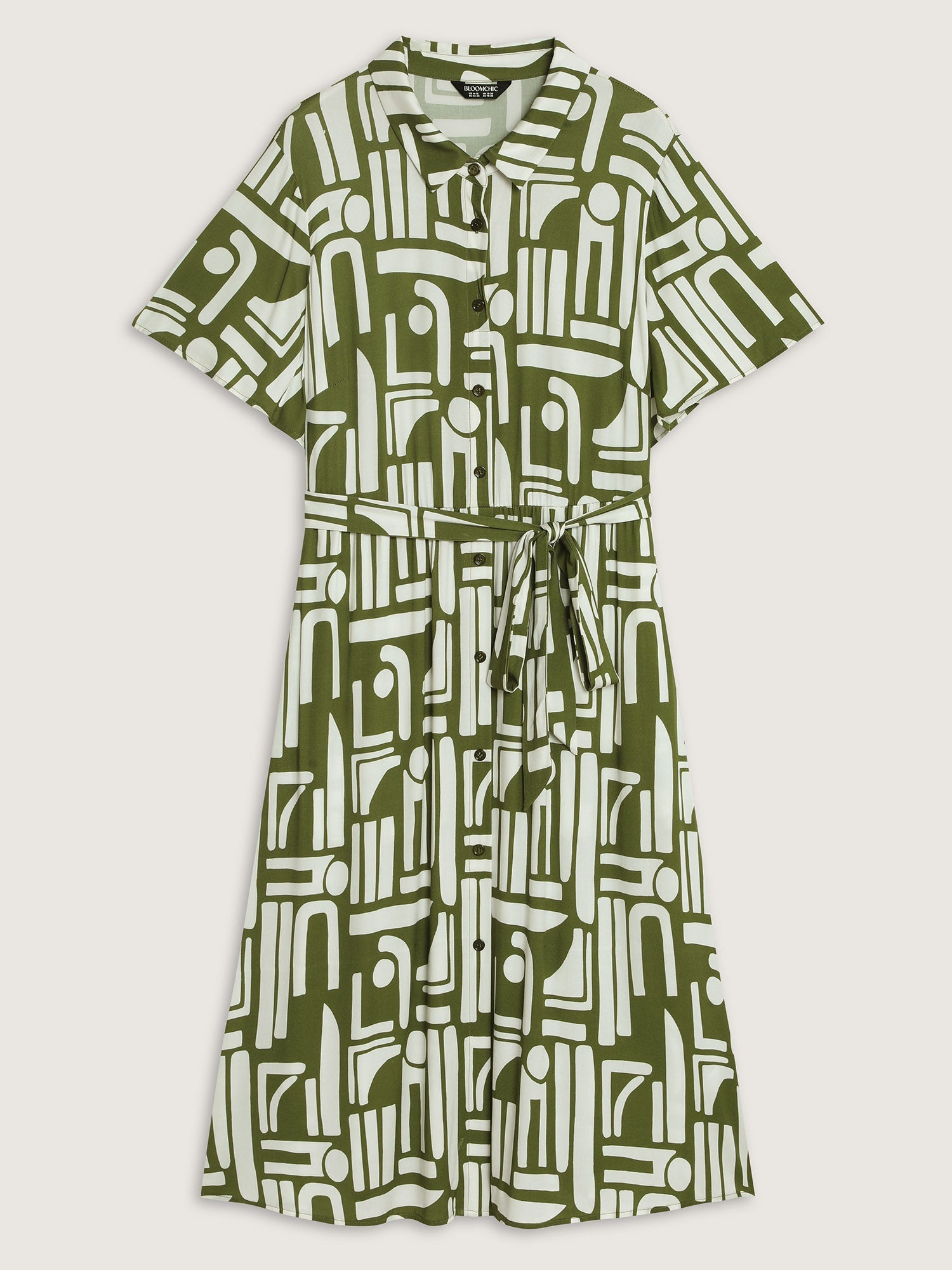 Geometric Print Pockets Collared Midi Dress