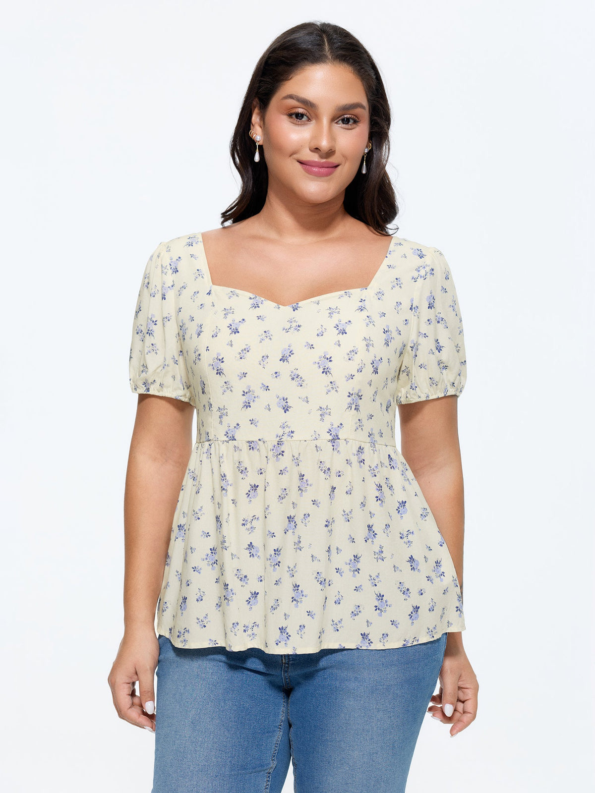 Floral Print Back-Bow Flared Blouse