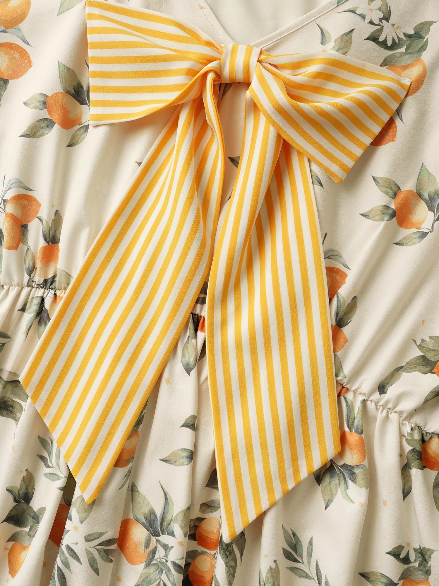 Citrus Print Bow Backless Midi Dress
