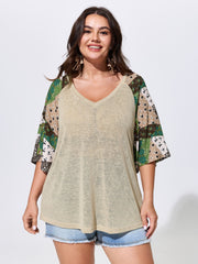 Stretchy Floral Print Raglan Sleeve Knit Top