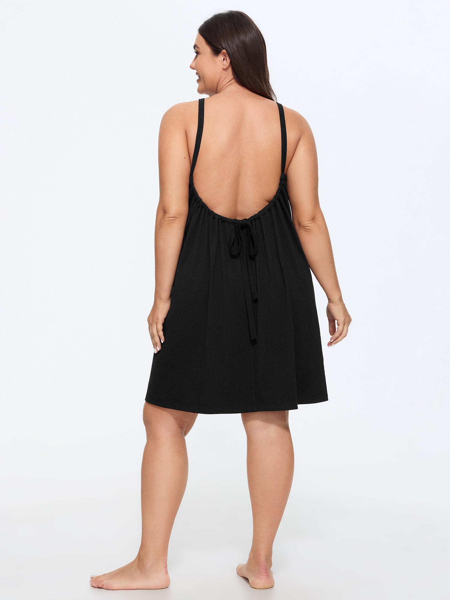 Supersoft Plain Pleated Front Backless Lounge Dress