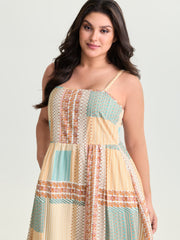 Colorblock Print Tiered Cami Midi Dress