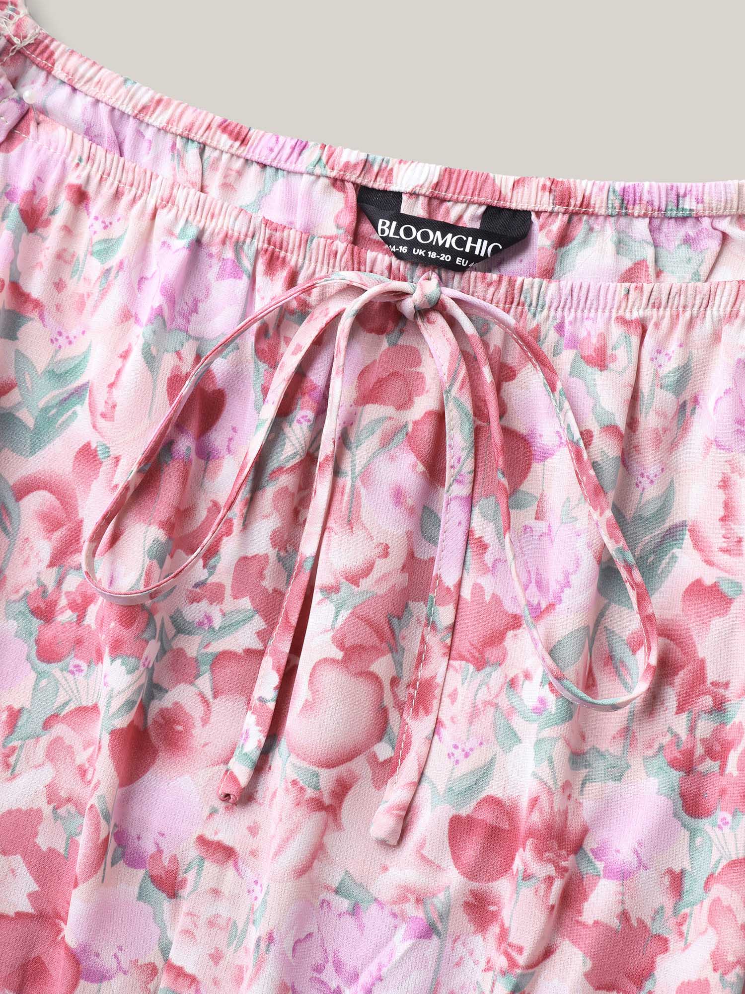 Floral Print Shirred Waist Pockets Midi Dress