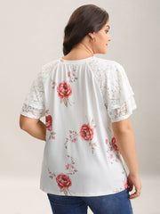 Lace Sleeve Layered Floral T-Shirt