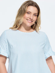 Striped Print Button Back Blouse