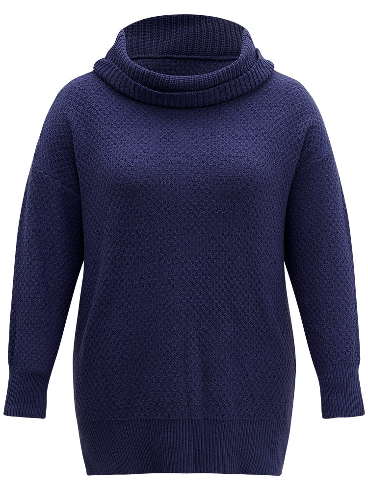 Solid Turtle Neck Split Side Pullover