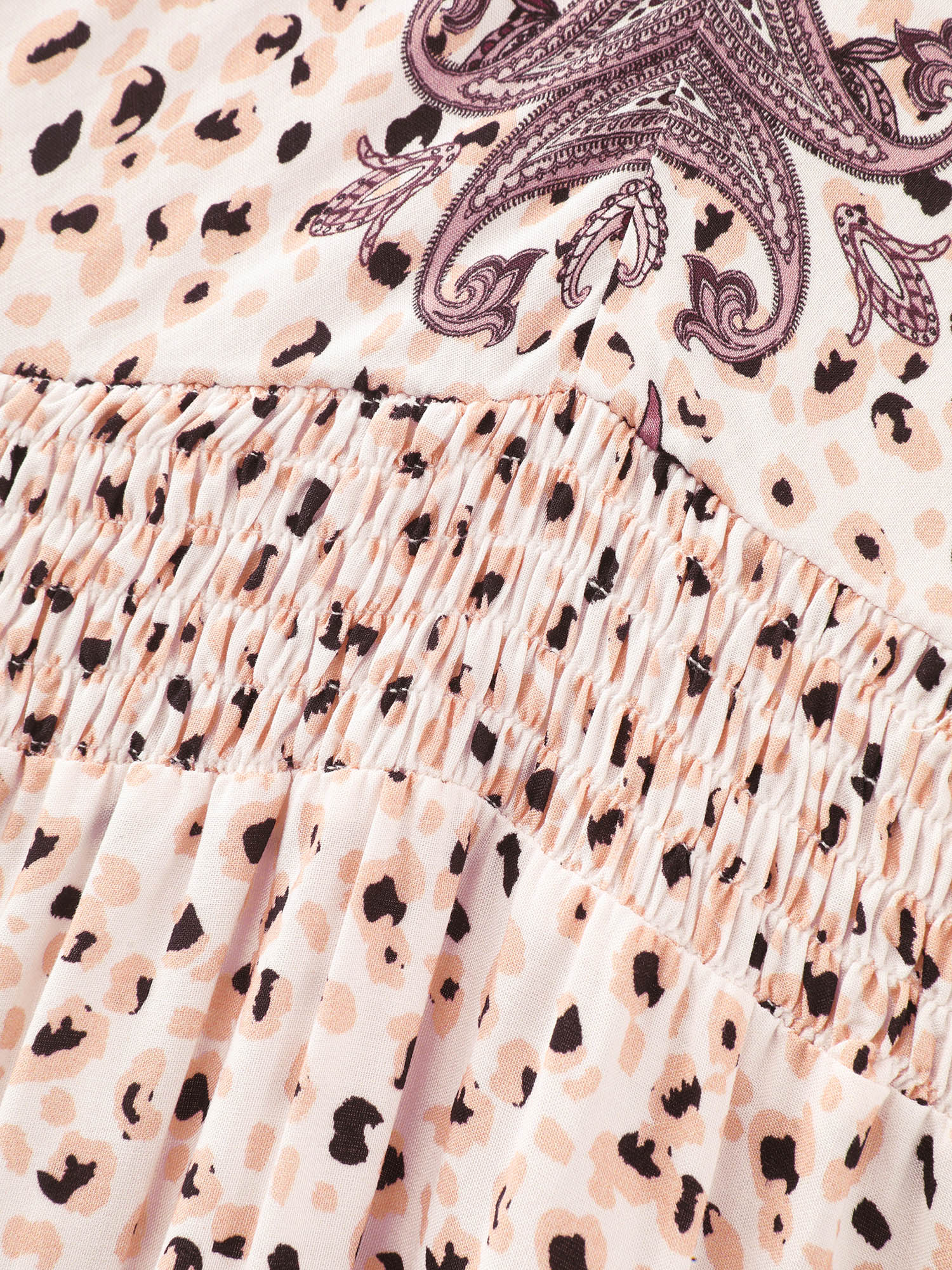 Floral Print Color Contrast V-Neck Midi Dress