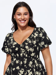 Floral Print Cinched-Waist Blouse