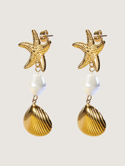 Gold Starfish & Shell Drop Earrings