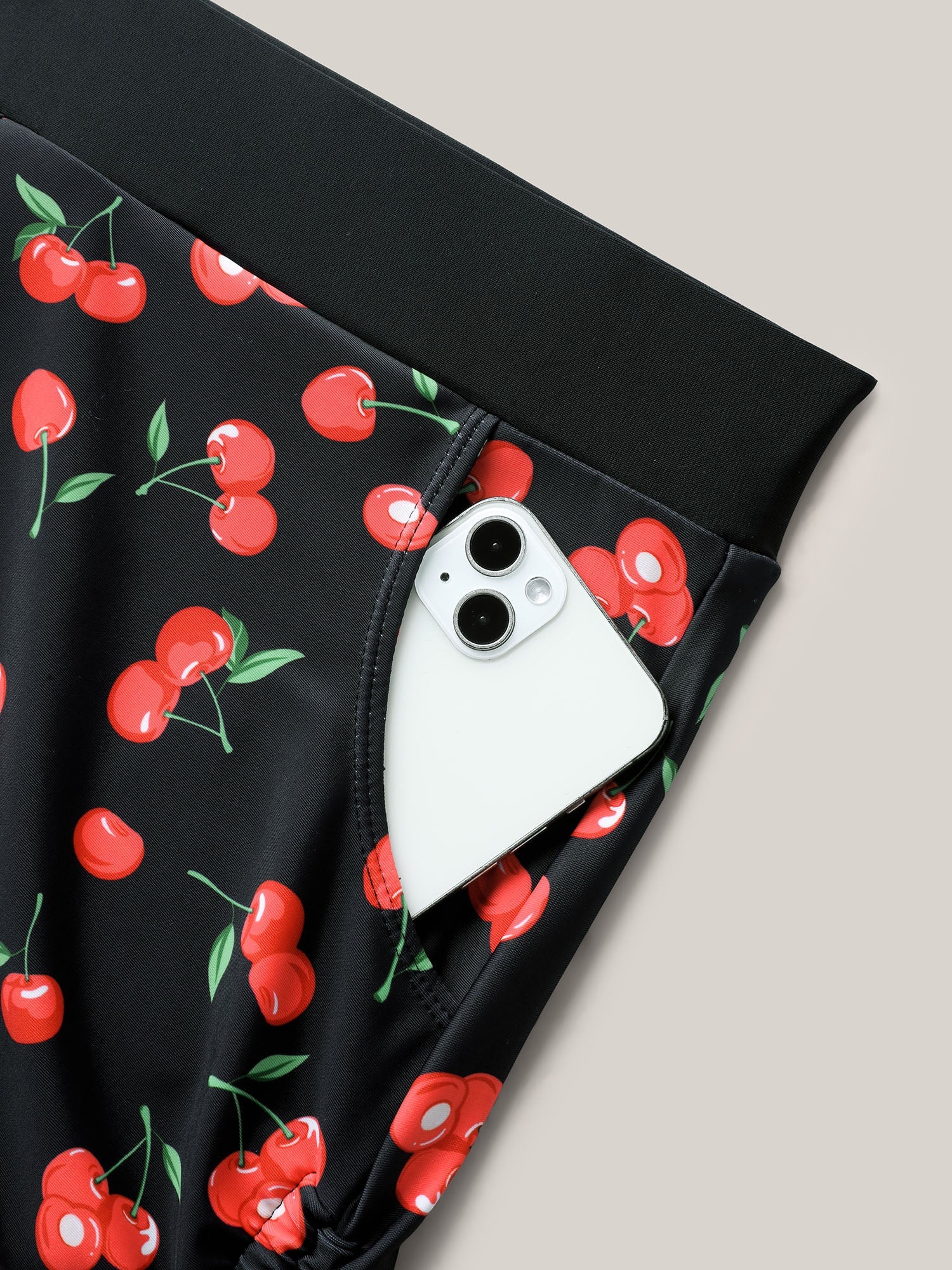 Cherry Print Adjustable Drawstring Swim Shorts