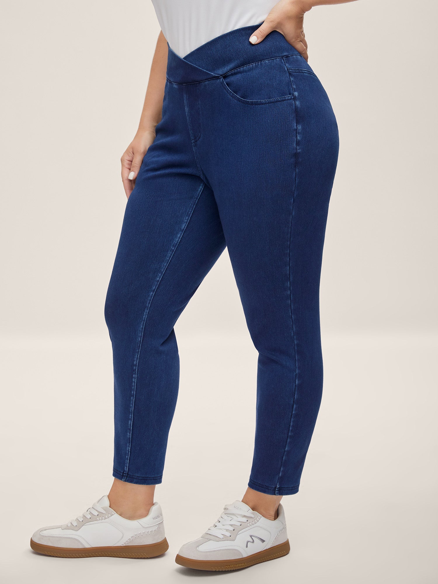 Overlap Hem Yoga Stretch Skinny Knit Jeans