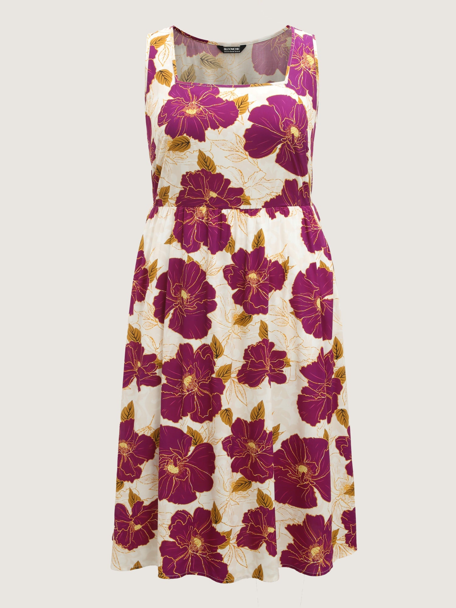 Large Floral Print Pockets Midi Dress