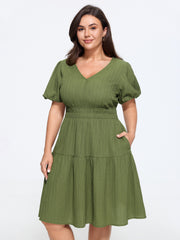 Textured Shirred Waist Tiered Mini Dress
