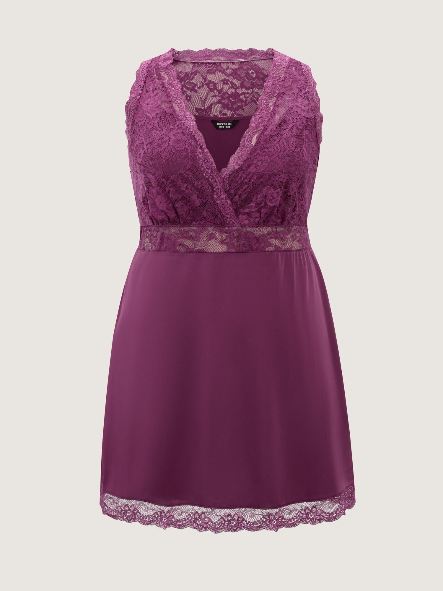 Satin Sheer Lace Surplice Neckline Nightgown