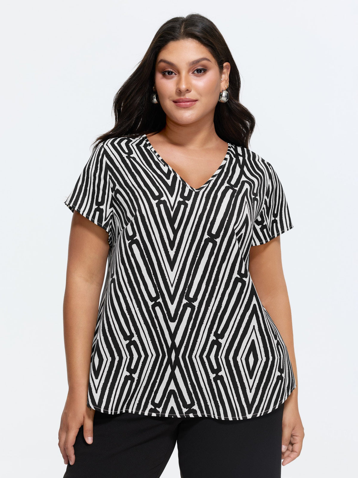 Asymmetrical Stripes Color Contrast Blouse