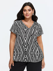 Asymmetrical Stripes Color Contrast Blouse