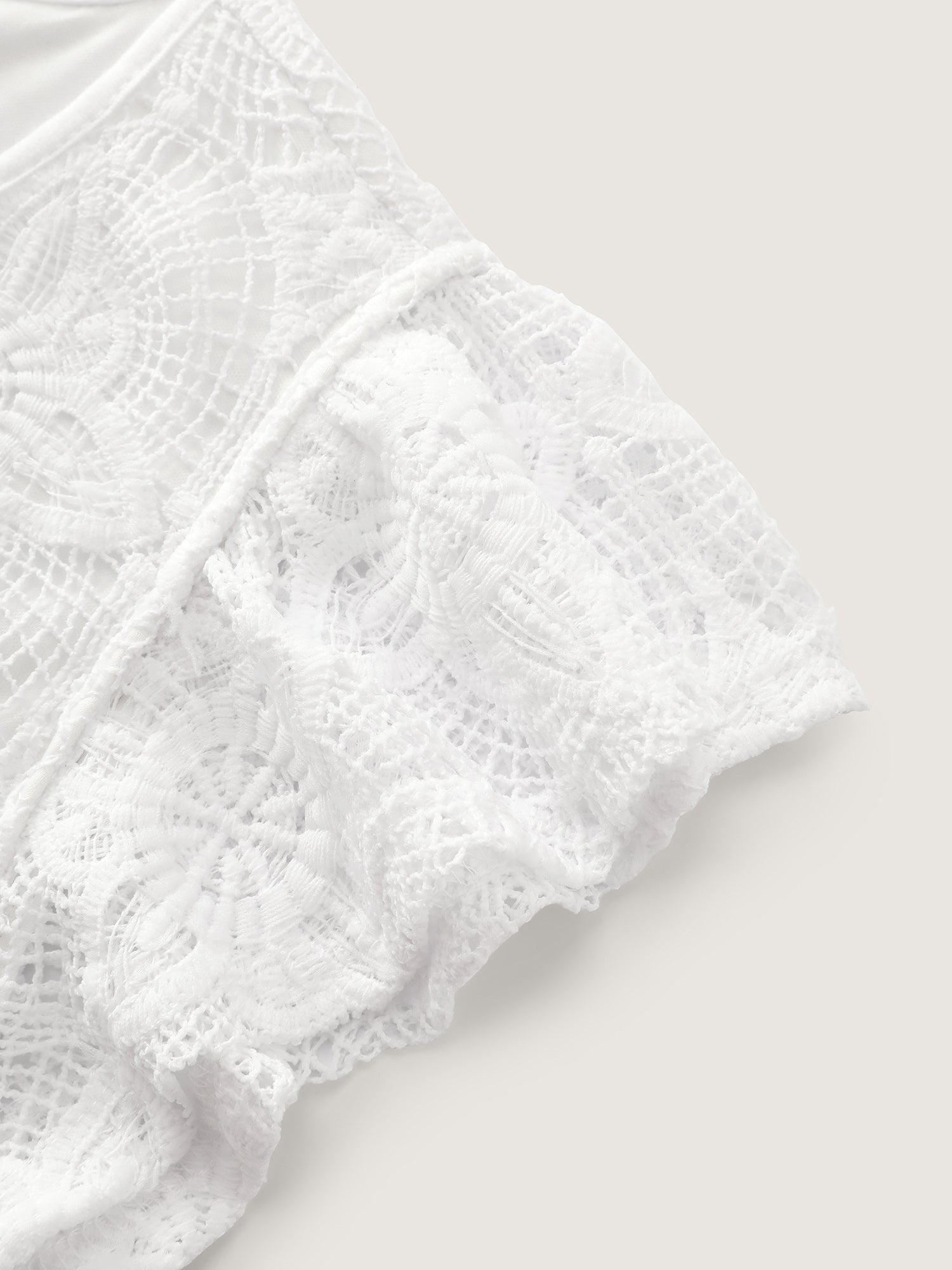 Cotton Lace Textured Tassel Neckline Knit Top