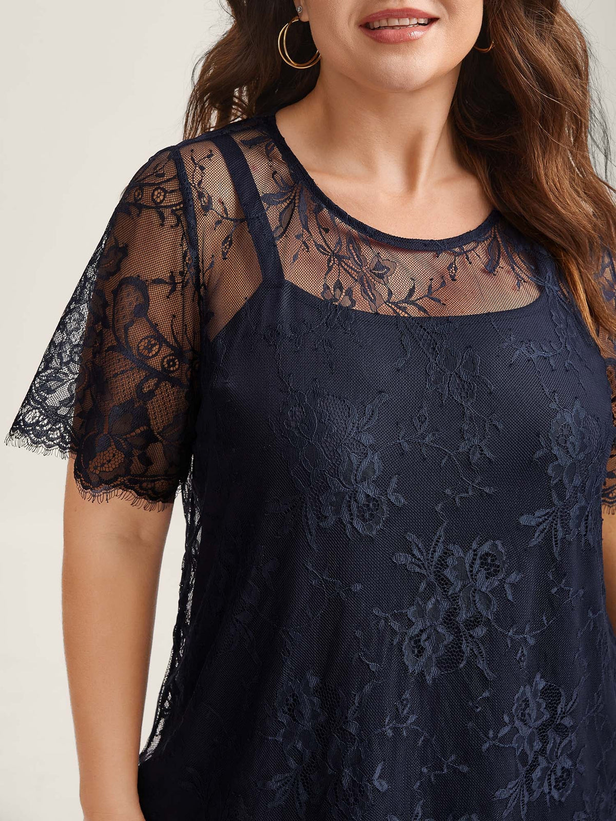Two-Piece Romantic Sheer Lace Lined T-Shirt