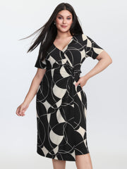 Geometric Print Stretchy Knotted Midi Dress