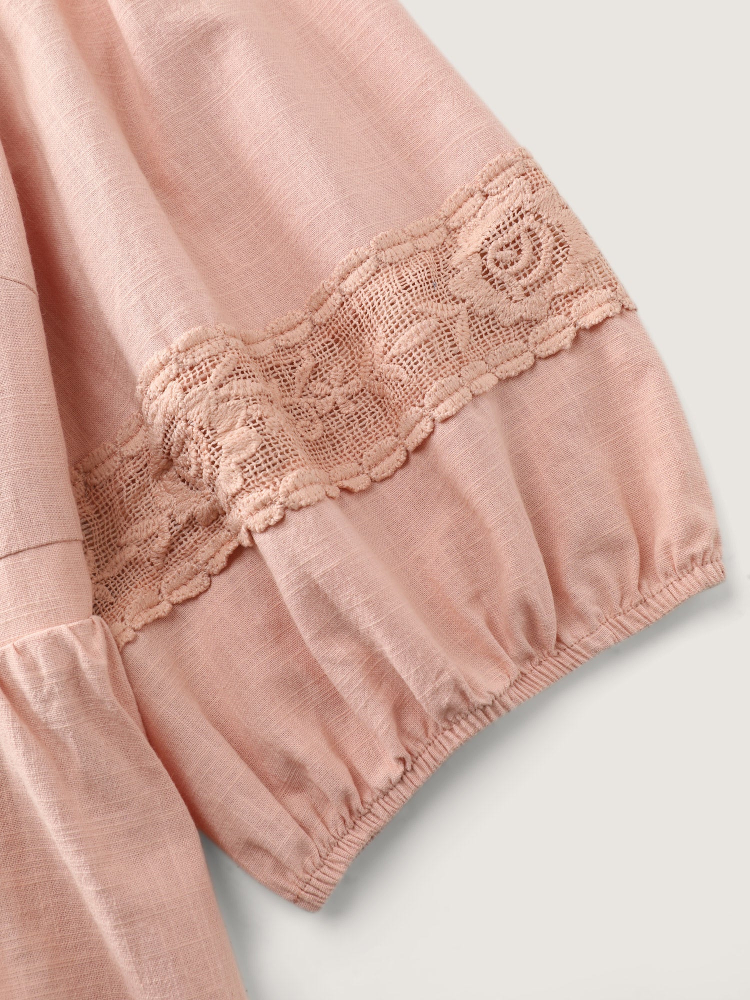 Cotton Lace V-Neckline Cinched-Flared Blouse