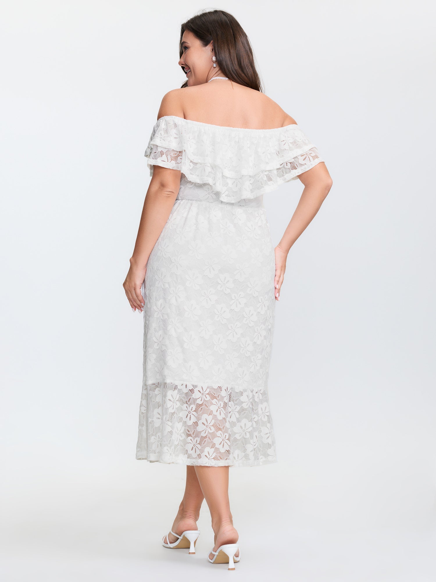 Off-Shoulder Layered Neckline Midi Dress