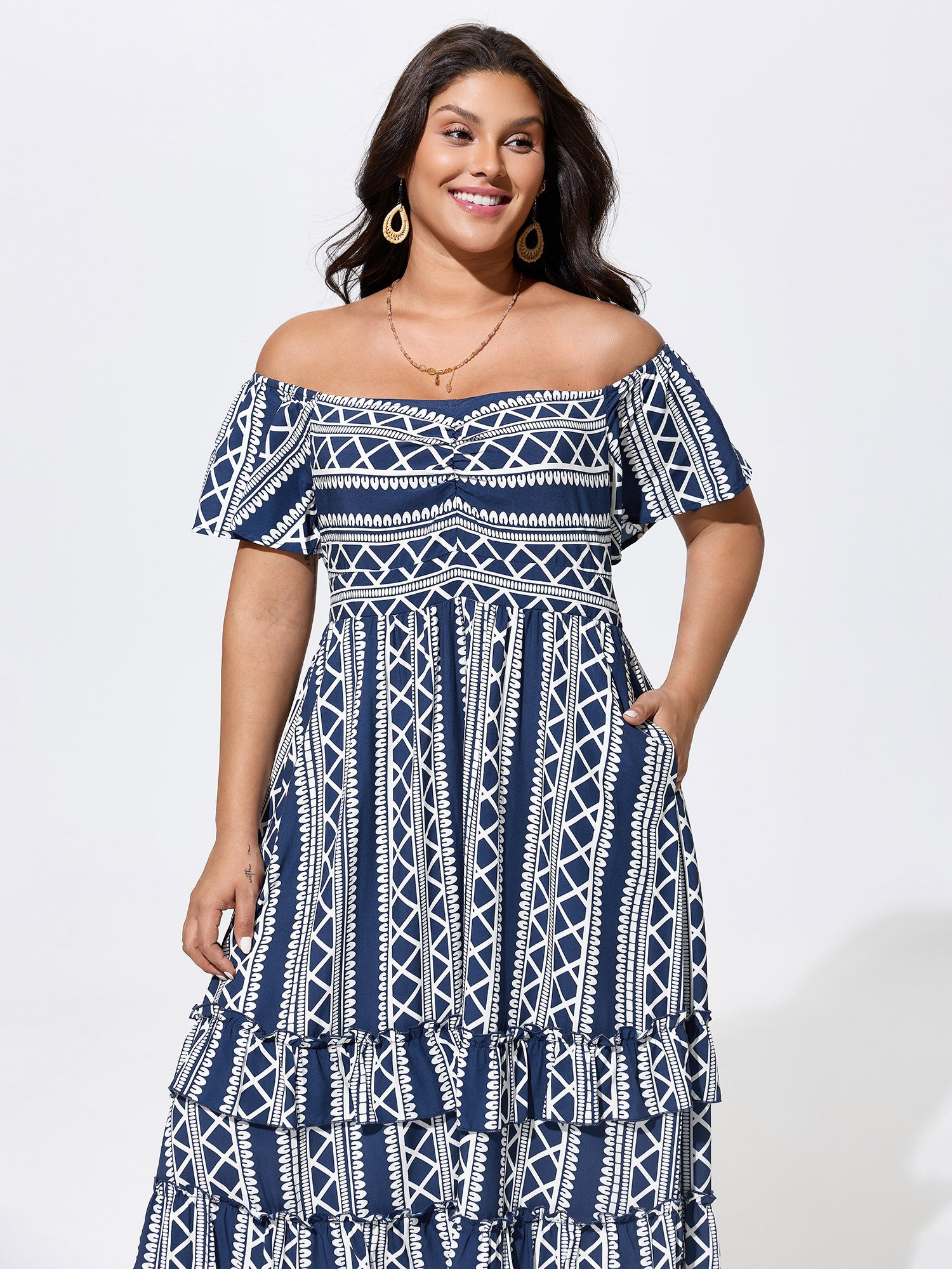 Boho Floral Print Cold-Shoulder Maxi Dress