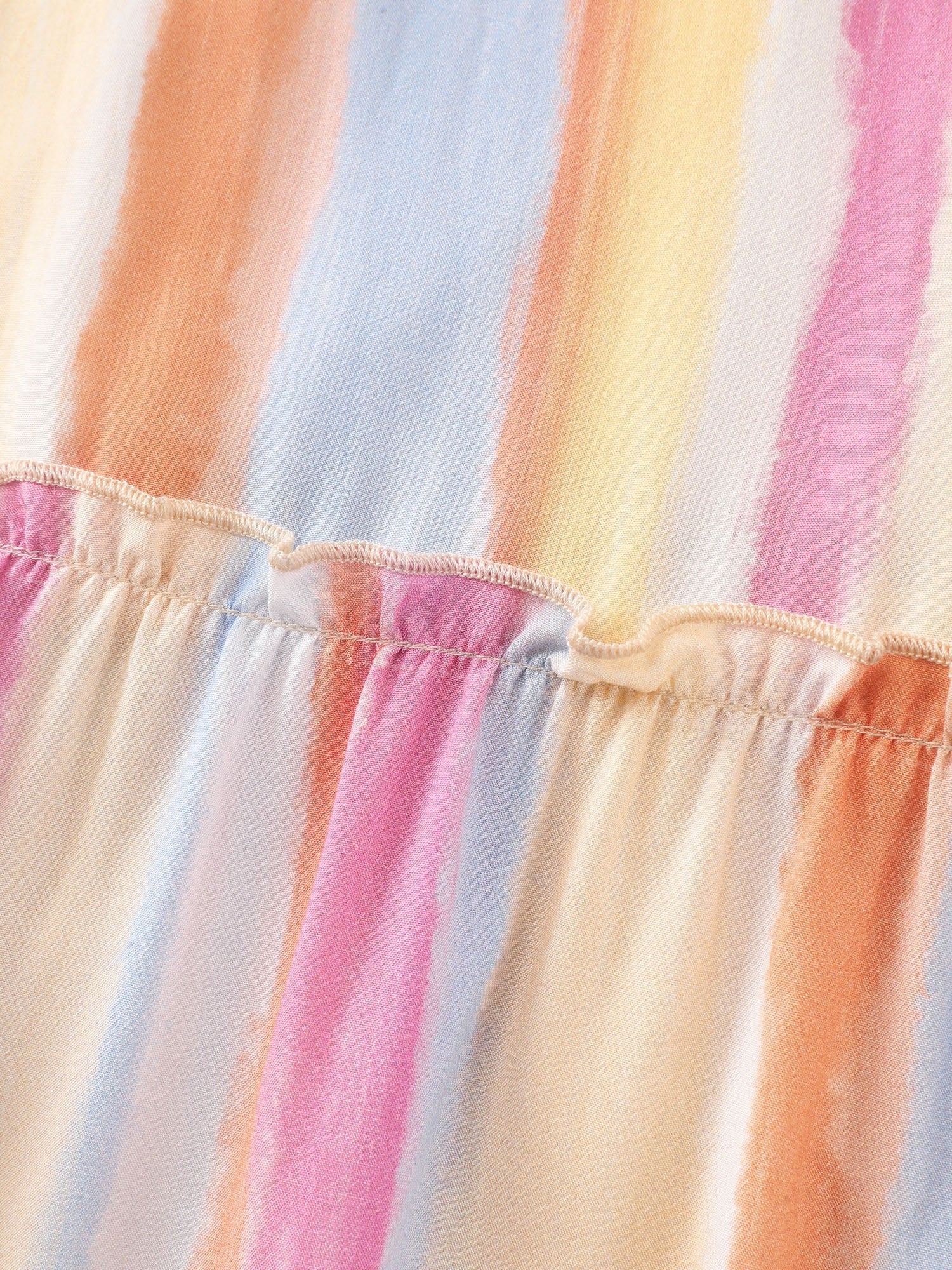 Colorful Striped Print Shirred Pockets Maxi Dress