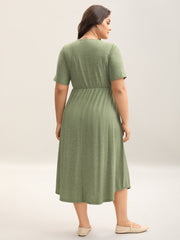 Crossover Bodice Stretchy Heather Midi Dress