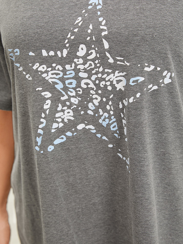 Star Leopard Cold Shoulder Heather T-shirt