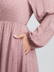 Textured Scalloped Neckline Tiered Midi Dress
