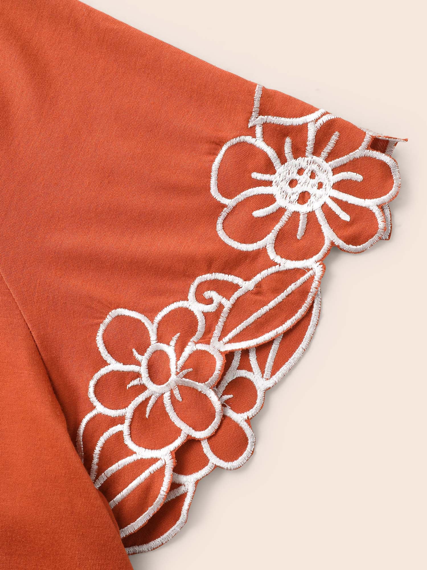 V Neck Floral Embroidered T-shirt