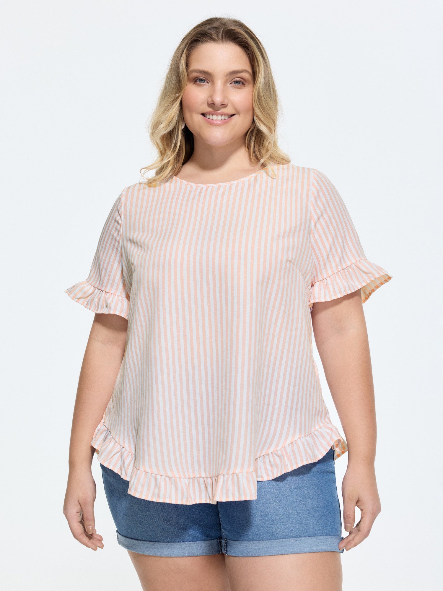 Striped Print Button Back Blouse