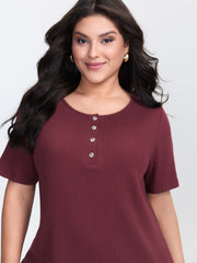 Button Placket Stretchy T-Shirt