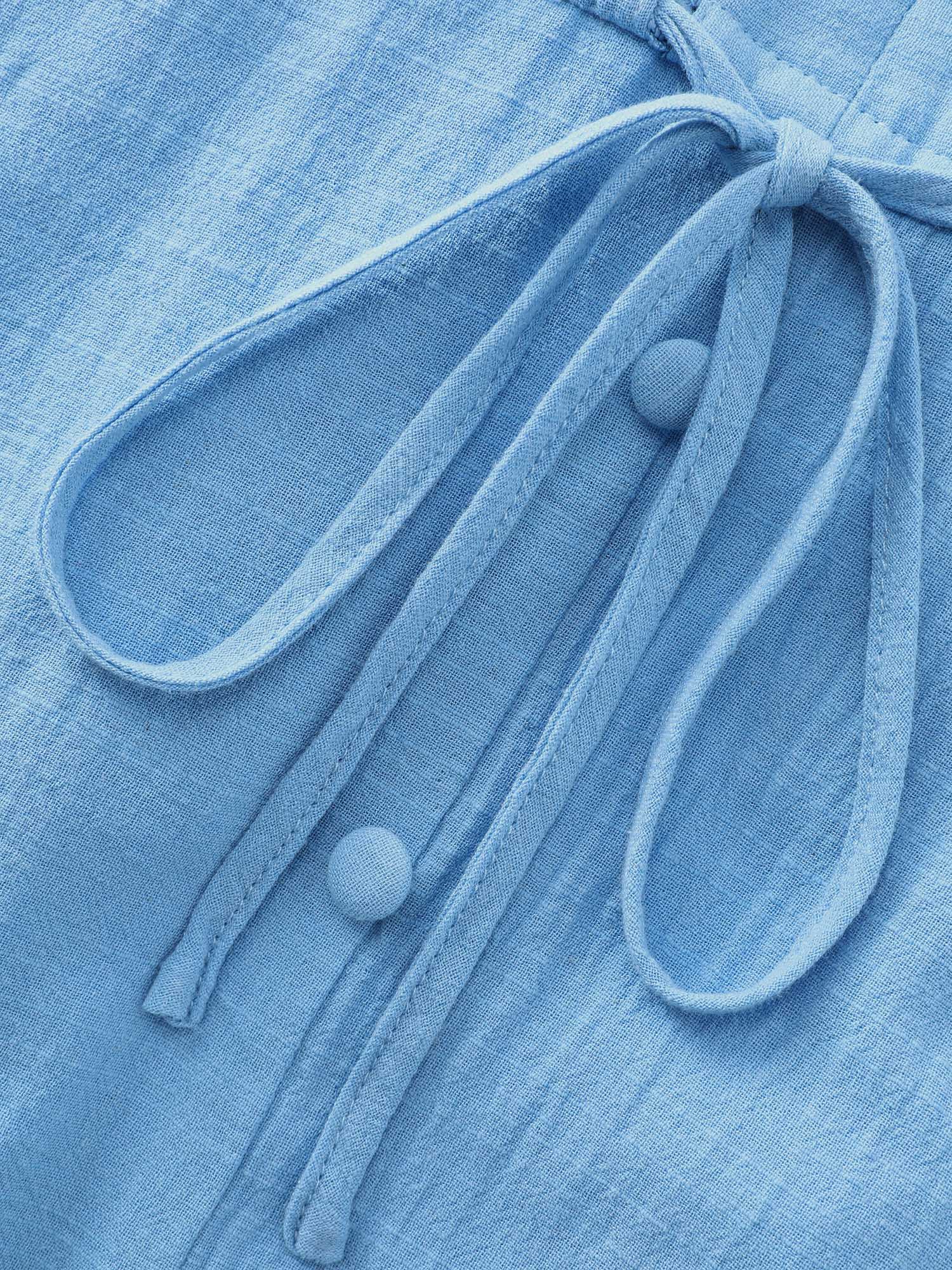 Cotton Pleated Bodice Button Detail Maxi Dress